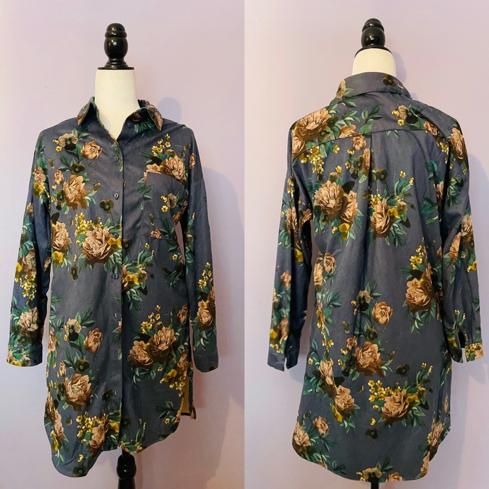 COCO + CARMEN NWT floral faux suede pocket tunic